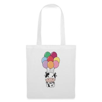 La vache vole vers le haut avec des ballons colorés - Sac en tissu - blanc - Devant