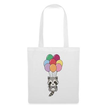 Raccoon flies upwards with colorful balloons - Tote Bag - white - Front