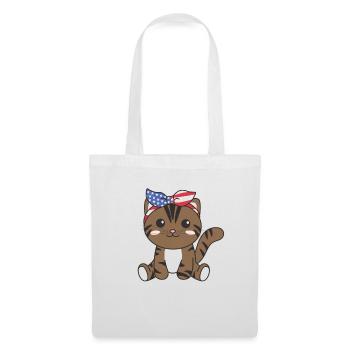 4 juillet chat américain pour enfants mignon chat américain - Sac en tissu - blanc - Devant