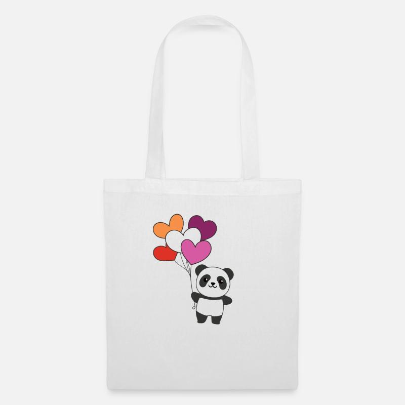 Lesbische Flagge Ballon Herzen Pride LGBTQ Panda - Stoffbeutel - Weiß