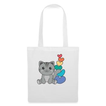 Regenbogen Herzen Pride LGBTQ süße tiere Katze - Stoffbeutel - Weiß - Vorne