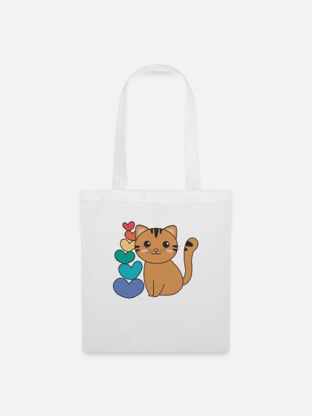Regenbogen Herzen Pride LGBTQ süße tiere Katze - Stoffbeutel - Weiß