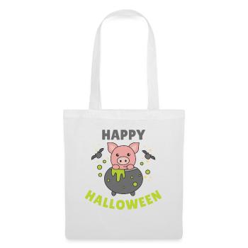 Cochon Joyeux Halloween Chaudron Chauve-souris - Sac en tissu - blanc - Devant