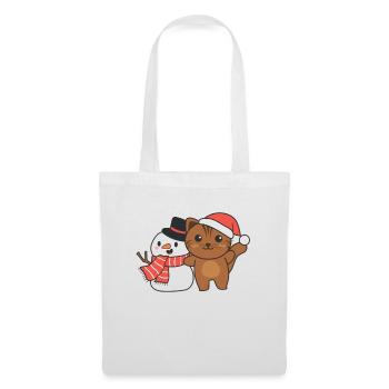 Katze mit Schneemann im Winter zu Weihnachten - Stoffbeutel - Weiß - Vorne