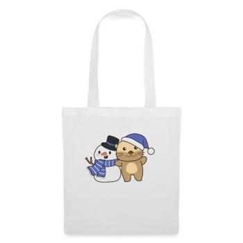 Loutre avec bonhomme de neige en hiver pour Noël - Sac en tissu - blanc - Devant