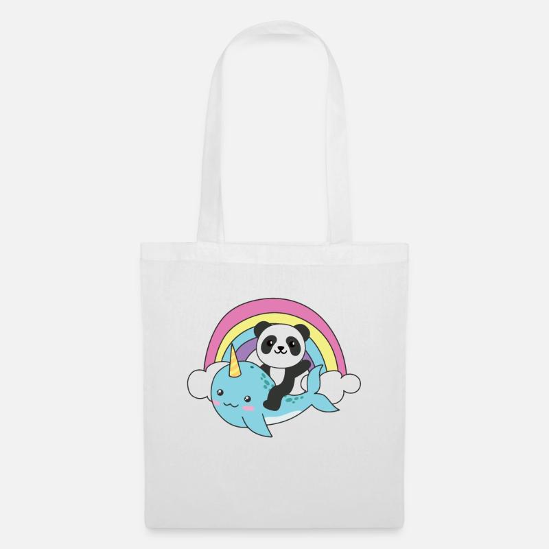 Narwal Panda ozean einhorn kawaii Regenbogen - Stoffbeutel - Weiß