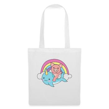 Narval Cochon Ocean Unicorn kawaii Arc-en-ciel - Sac en tissu - blanc - Devant