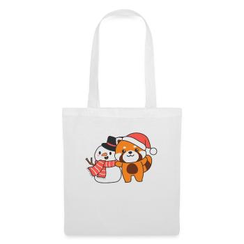 Panda roux avec bonhomme de neige en hiver pour Noël - Sac en tissu - blanc - Devant