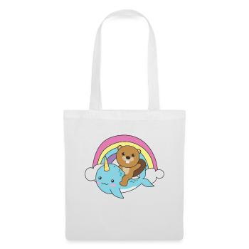 Narval Castor Ocean Unicorn kawaii Arc-en-ciel - Sac en tissu - blanc - Devant