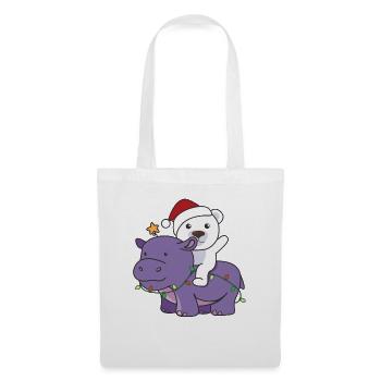 Weihnachts Hippo Eisbär frohe Weihnachten Hippo - Stoffbeutel - Weiß - Vorne