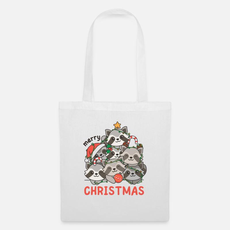 Waschbär Weihnachtsbaum frohe Weihnachten - Stoffbeutel - Weiß