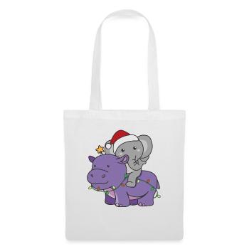 Weihnachts Hippo Elefant frohe Weihnachten Hippo - Stoffbeutel - Weiß - Vorne