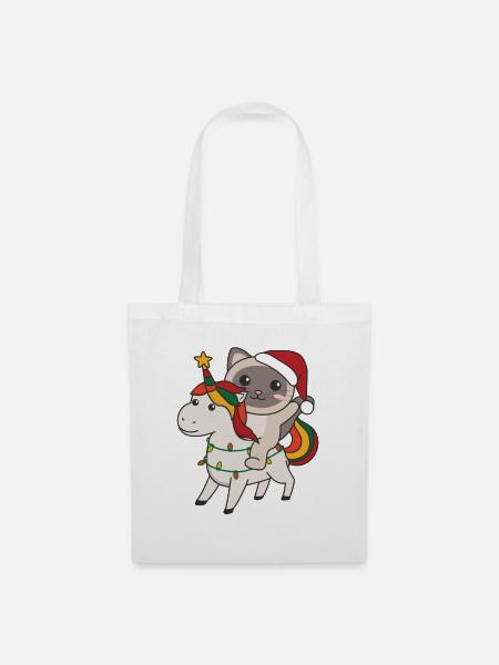 Weihnachts Einhorn Katze frohe Weihnachten Einhorn - Stoffbeutel - Weiß