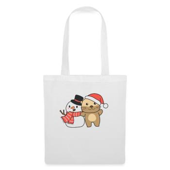 Loutre avec bonhomme de neige en hiver pour Noël - Sac en tissu - blanc - Devant