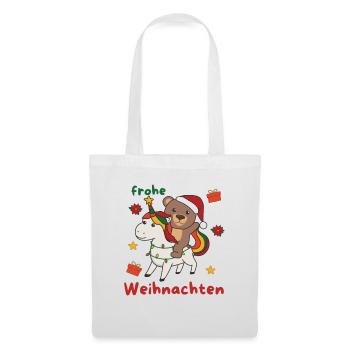 Weihnachts Einhorn Bär frohe Weihnachten Einhorn - Stoffbeutel - Weiß - Vorne