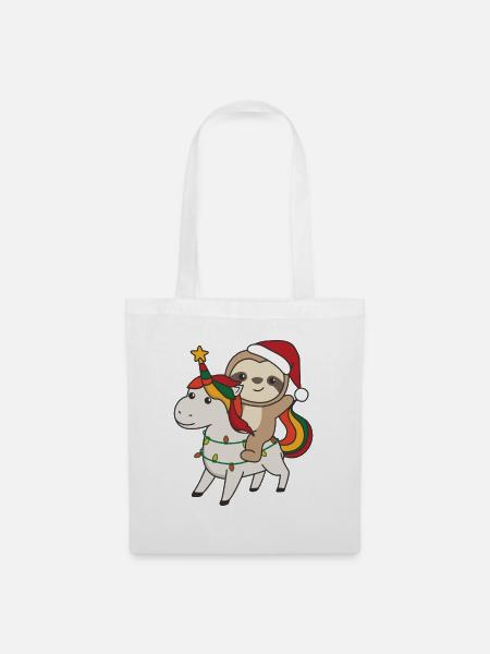 Weihnachts Faultier frohe Weihnachten Einhorn - Stoffbeutel - Weiß