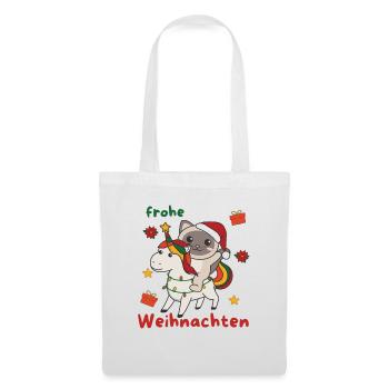 Weihnachts Einhorn Katze frohe Weihnachten Einhorn - Stoffbeutel - Weiß - Vorne