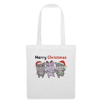 Hippopotames de Noël Animaux Mignons Hippopotames Joyeux Noël - Sac en tissu - blanc - Devant