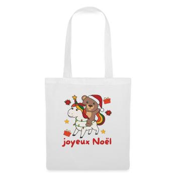 Licorne de Noël Ours Joyeux Noël Licorne - Sac en tissu - blanc - Devant