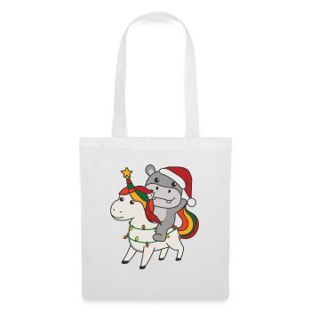 Weihnachts Einhorn Hippo frohe Weihnachten Einhorn - Stoffbeutel - Weiß - Vorne