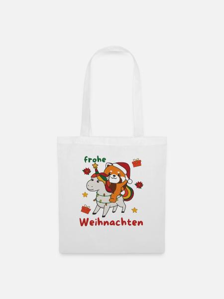Weihnachts Roter Panda frohe Weihnachten Einhorn - Stoffbeutel - Weiß