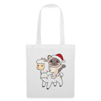 Katze Lama Alpaka Weihnachten Schnee Winter Tiere - Stoffbeutel - Weiß - Vorne