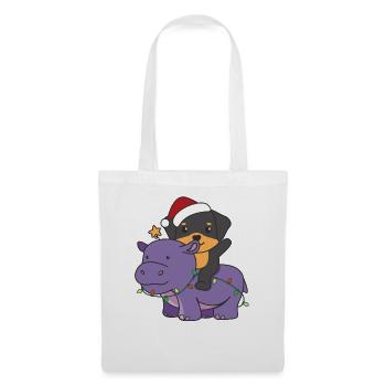 Weihnachts Hippo Rottweiler frohe Weihnachten Hund - Stoffbeutel - Weiß - Vorne