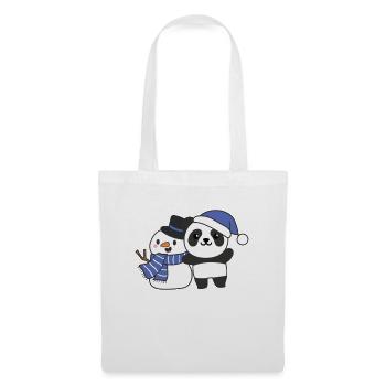 Panda avec bonhomme de neige en hiver pour Noël - Sac en tissu - blanc - Devant