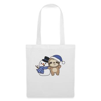 Paresseux avec bonhomme de neige en hiver pour Noël - Sac en tissu - blanc - Devant