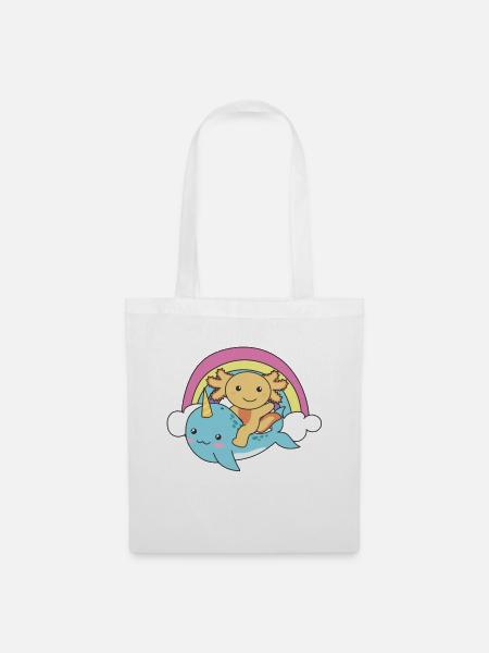 Narwal Axolotl ozean einhorn kawaii Regenbogen - Stoffbeutel - Weiß