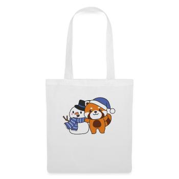 Panda roux avec bonhomme de neige en hiver pour Noël - Sac en tissu - blanc - Devant