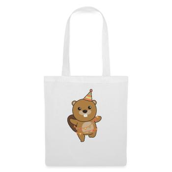 Castor pour un anniversaire pour les enfants un anniversaire - Sac en tissu - blanc - Devant