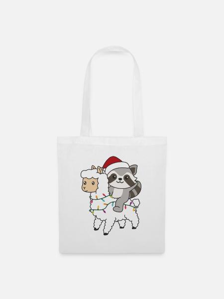 Waschbär Lama Alpaka Weihnachten Winter Tiere - Stoffbeutel - Weiß