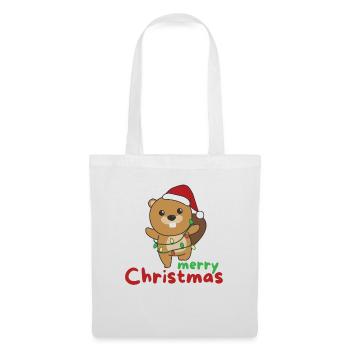 Biber fröhliche Weihnachten Winter Tiere Biber - Stoffbeutel - Weiß - Vorne