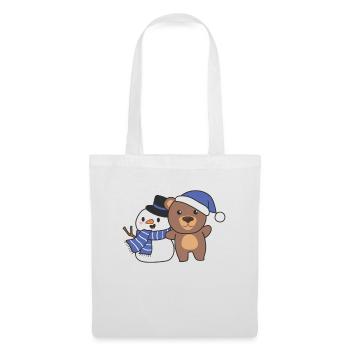 Ours avec bonhomme de neige en hiver pour Noël - Sac en tissu - blanc - Devant