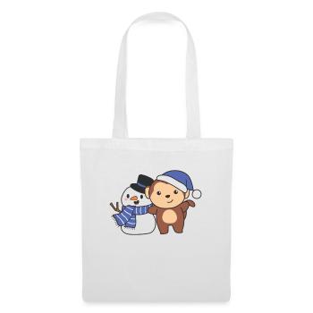 Singe avec bonhomme de neige en hiver pour Noël - Sac en tissu - blanc - Devant