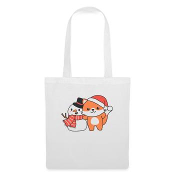 Fuchs mit Schneemann im Winter zu Weihnachten - Stoffbeutel - Weiß - Vorne