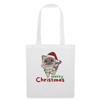 Chat Joyeux Noël Hiver Animaux Chats - Sac en tissu - blanc - Devant