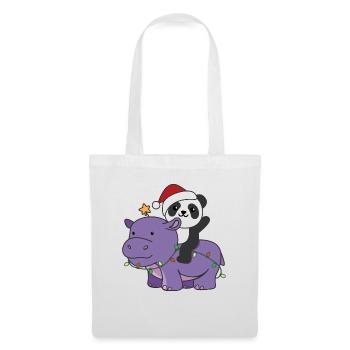 Weihnachts Hippo Panda frohe Weihnachten Hippo - Stoffbeutel - Weiß - Vorne