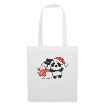 Panda avec bonhomme de neige en hiver pour Noël - Sac en tissu - blanc - Devant