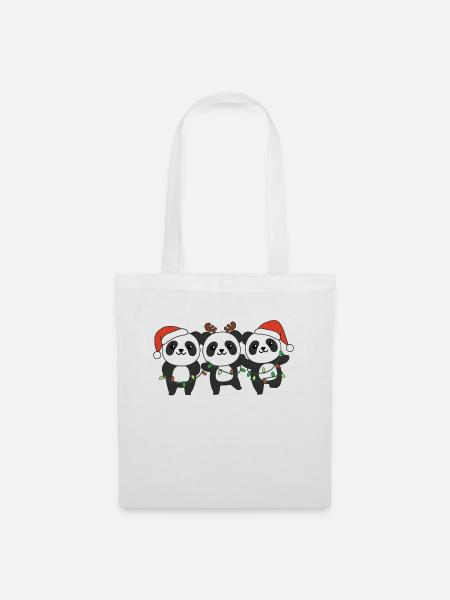 Panda Weihnachten Weihnachtstiere süße Pandas - Stoffbeutel - Weiß