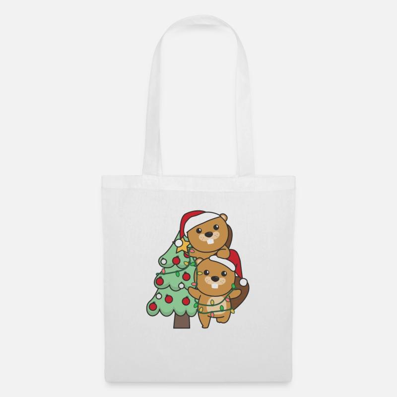 Biber Weihnachtsbaum Weihnachts Tiere Bibers - Stoffbeutel - Weiß