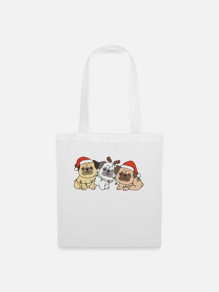 Mops Weihnachts Tiere süße Hunde - Stoffbeutel - Weiß