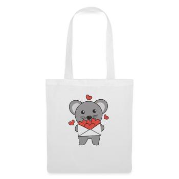 Maus zum Valentinstag süße Tiere mit Herzen - Stoffbeutel - Weiß - Vorne
