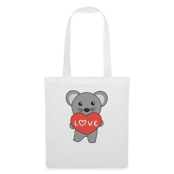 Maus zum Valentinstag süße Tiere mit Herzen - Stoffbeutel - Weiß - Vorne