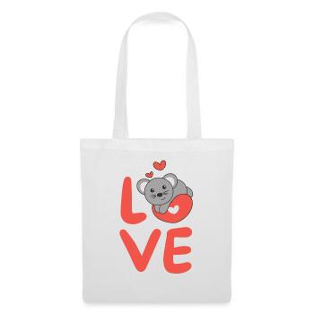 Maus zum Valentinstag süße Tiere mit Herzen Love - Stoffbeutel - Weiß - Vorne