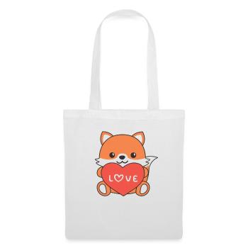 Fuchs zum Valentinstag süße Tiere mit Herzen - Stoffbeutel - Weiß - Vorne