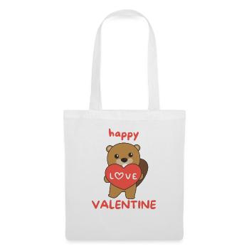Biber zum Valentinstag süße Tiere mit Herzen - Stoffbeutel - Weiß - Vorne