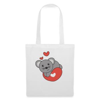 Maus zum Valentinstag süße Tiere mit Herzen - Stoffbeutel - Weiß - Vorne