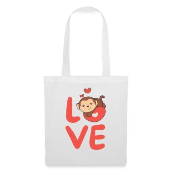 Singe pour la Saint-Valentin animaux mignons avec des cœurs Amour - Sac en tissu - blanc - Devant